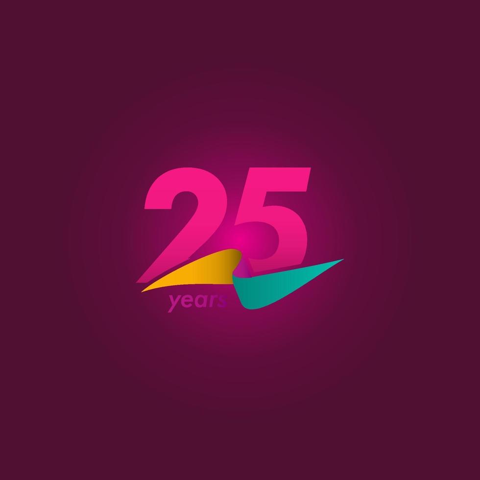 Ilustración de diseño de plantilla de vector de cinta púrpura de celebración de aniversario de 25 años