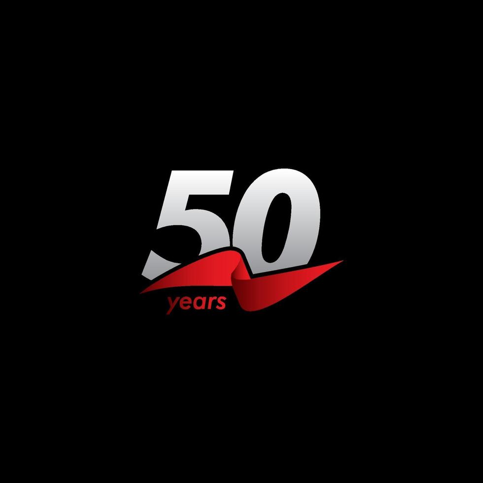 50 Years Anniversary Celebration White Black Red Ribbon Vector Template Design Illustration
