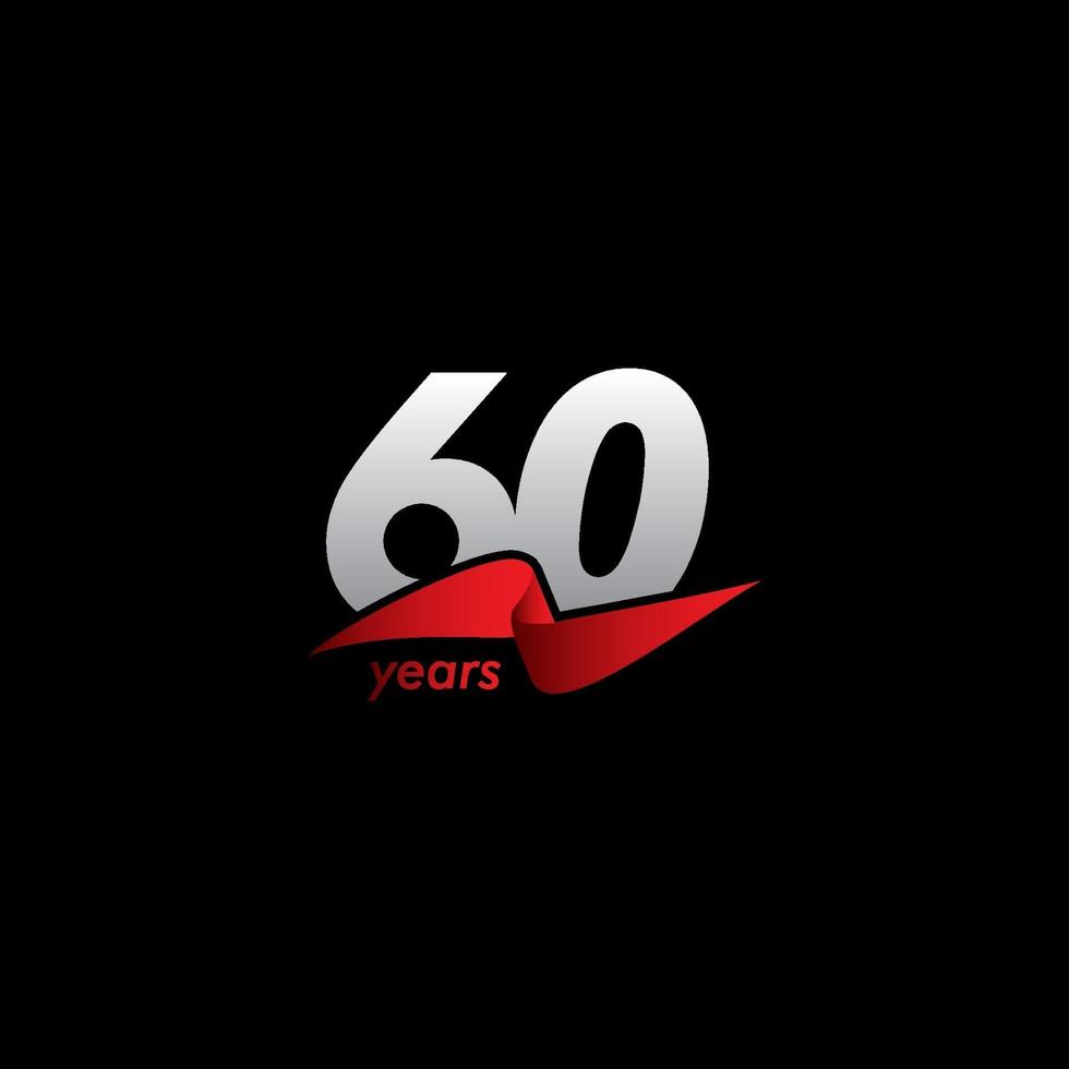 60 Years Anniversary Celebration White Black Red Ribbon Vector Template Design Illustration