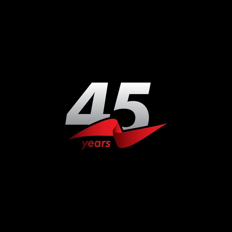 45 Years Anniversary Celebration White Black Red Ribbon Vector Template Design Illustration