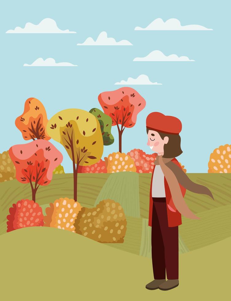 Girl at the park, autumn scene vector