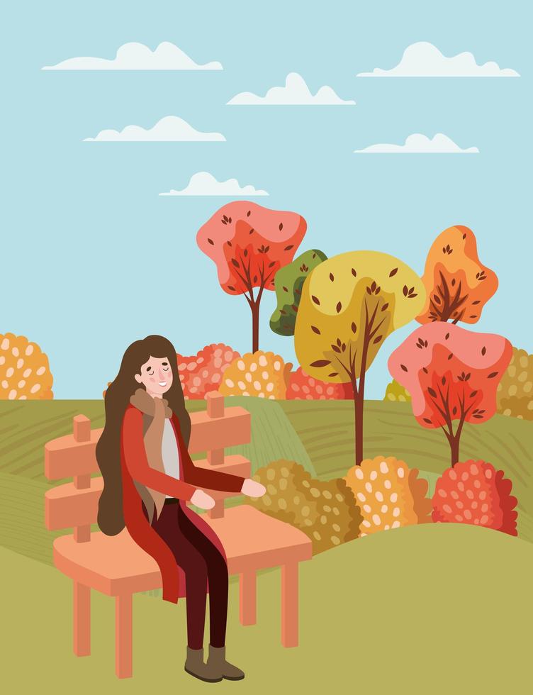 mujer en el parque, escena de otoño vector