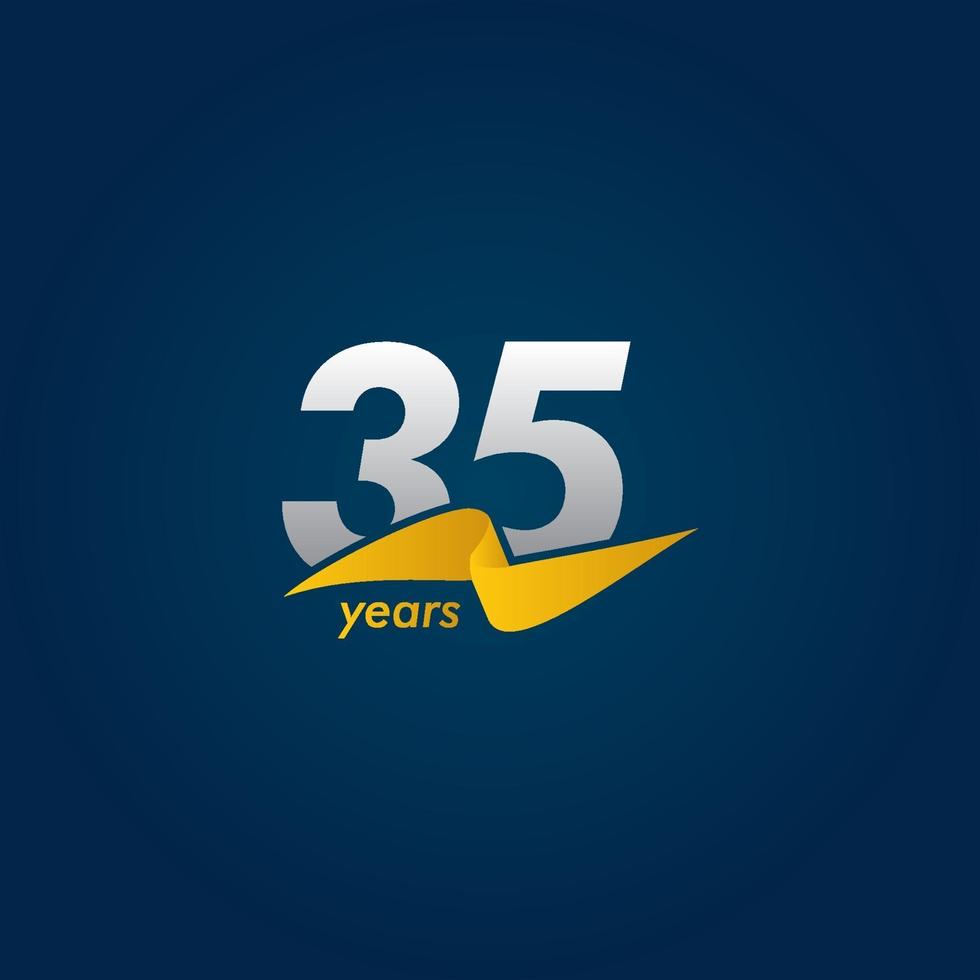 35 Years Anniversary Celebration White Blue and Yellow Ribbon Vector Template Design Illustration