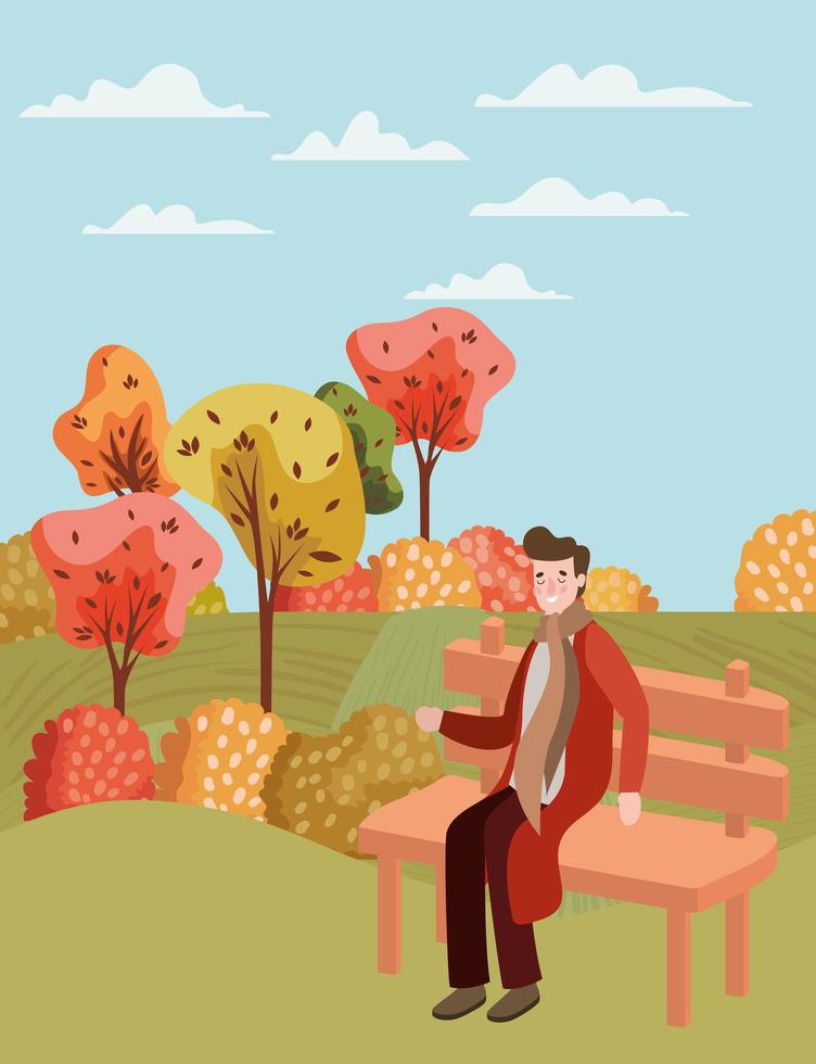 Man at the park, autumn scene vector