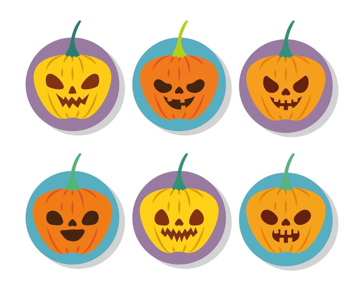 halloween pumpkins icon set vector