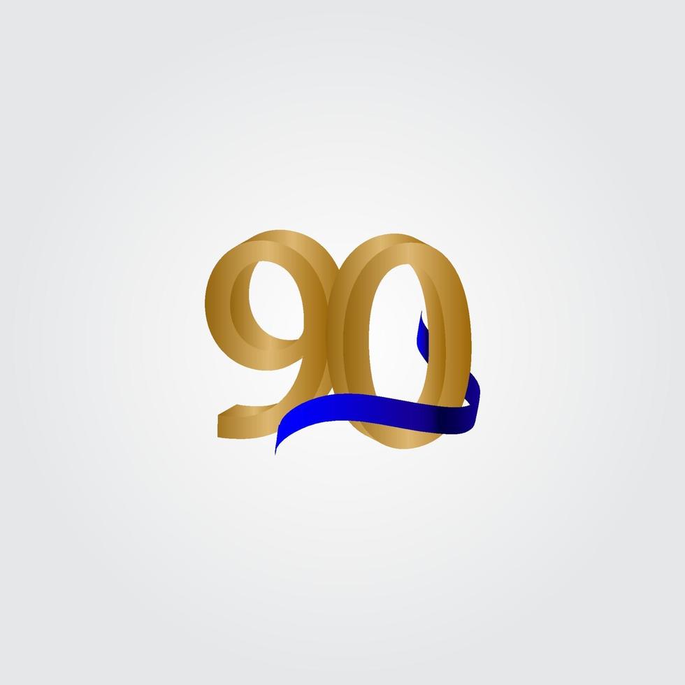 90 Years Anniversary Celebration Number Gold Vector Template Design Illustration