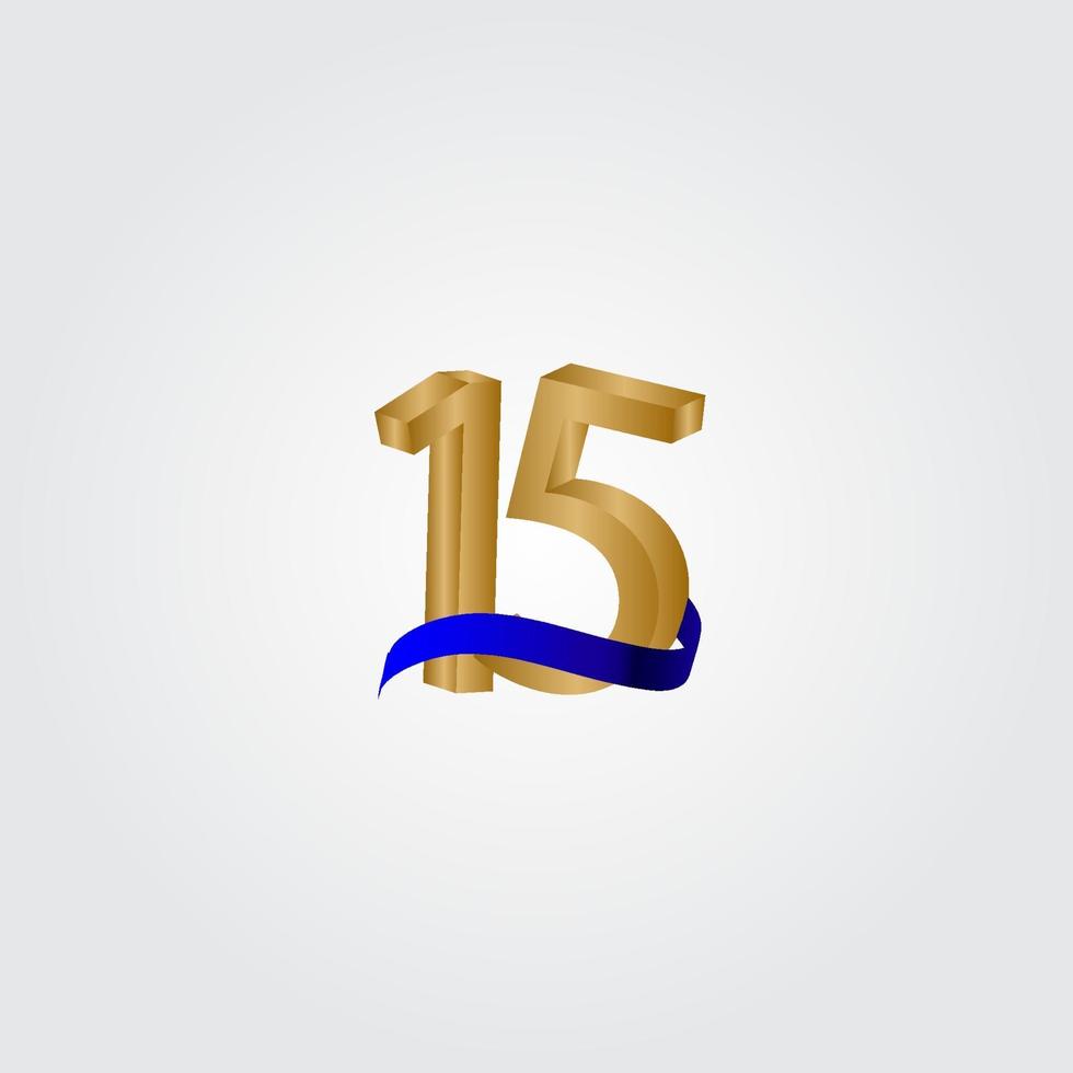 15 Years Anniversary Celebration Number Gold Vector Template Design Illustration