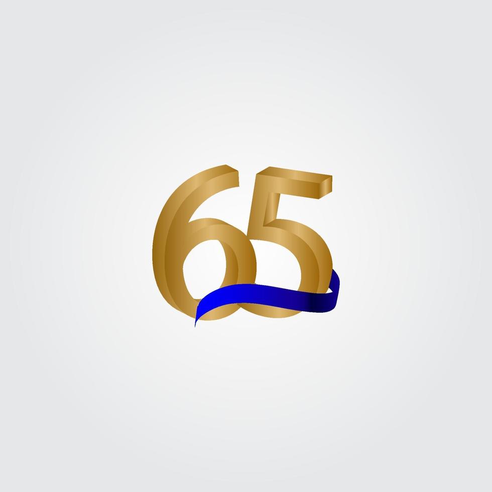 65 Years Anniversary Celebration Number Gold Vector Template Design Illustration