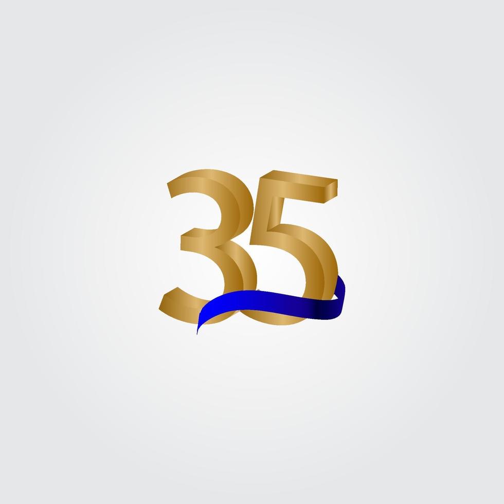 35 Years Anniversary Celebration Number Gold Vector Template Design Illustration