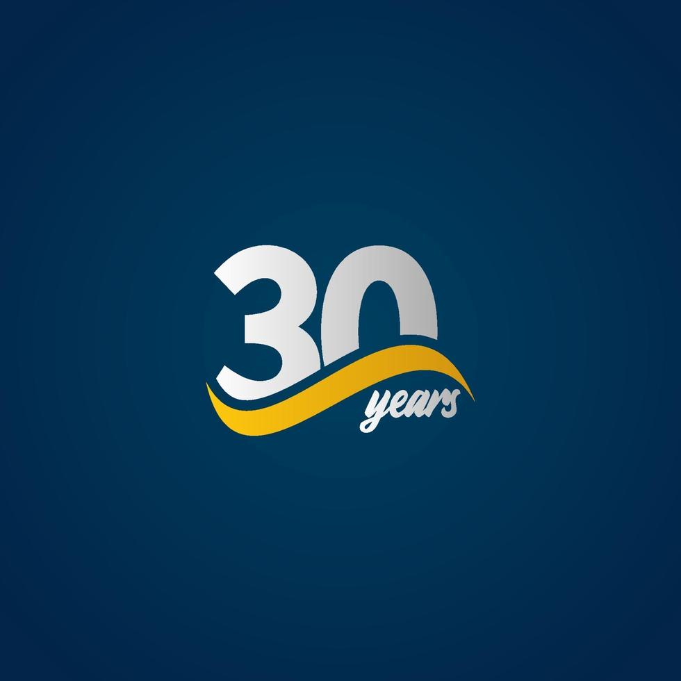 30 Years Anniversary Celebration Elegant White Yellow Blue Logo Vector Template Design Illustration