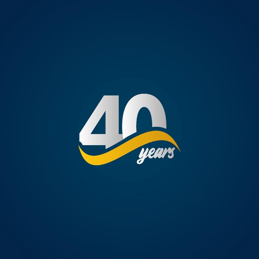 40 Years Anniversary Celebration Elegant White Yellow Blue Logo Vector Template Design Illustration