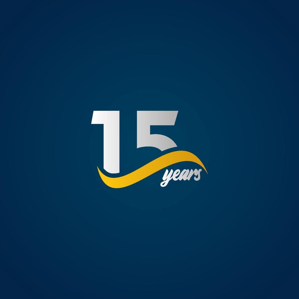 Ilustración de diseño de plantilla de vector de logotipo azul amarillo blanco elegante celebración de aniversario de 15 años