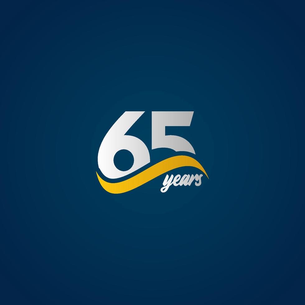 65 Years Anniversary Celebration Elegant White Yellow Blue Logo Vector Template Design Illustration