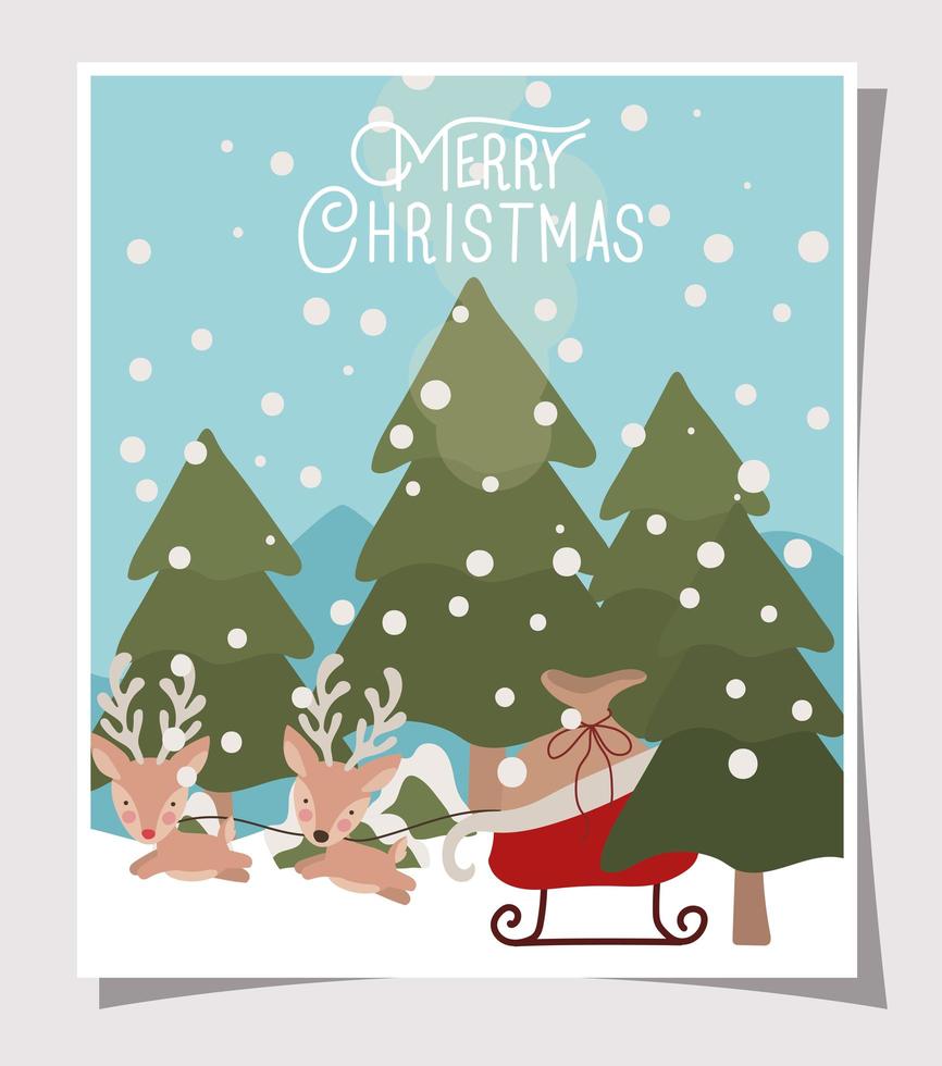 Merry Christmas card with reindeer and sled vector