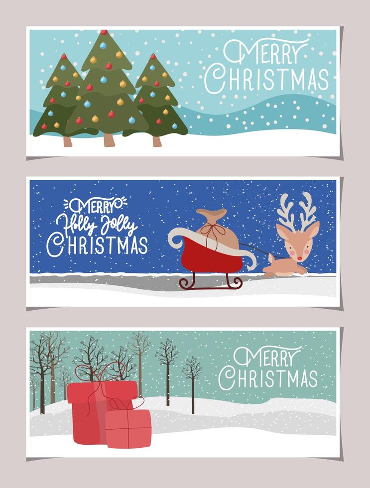 feliz navidad conjunto de tarjetas vector