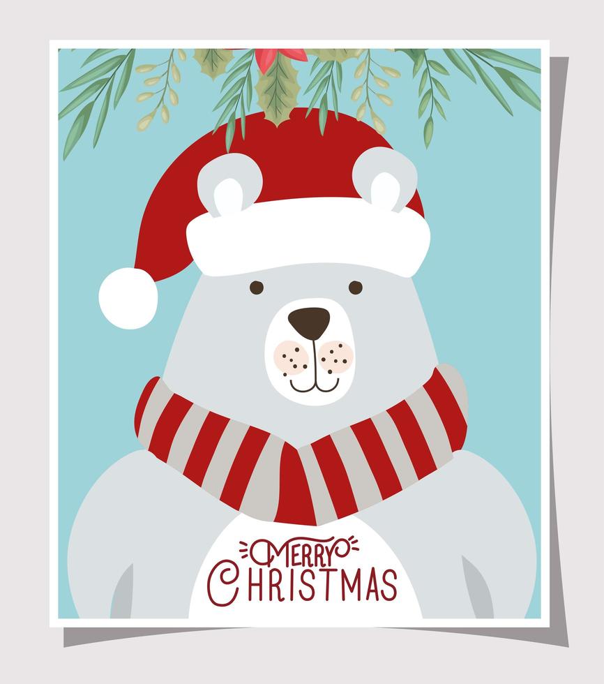 tarjeta de feliz navidad con oso polar vector