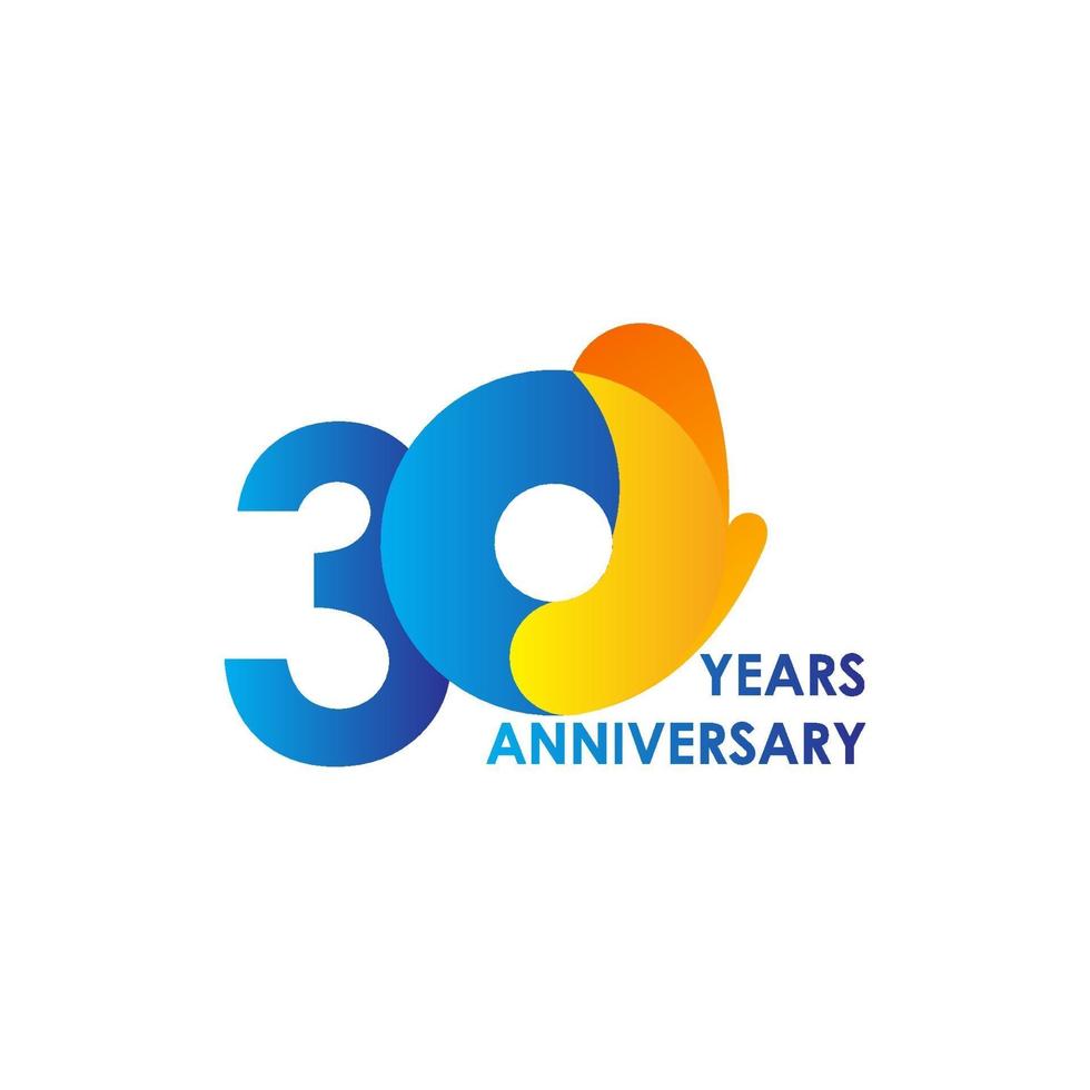 30 Years Anniversary Celebration Blue Yellow Vector Template Design Illustration