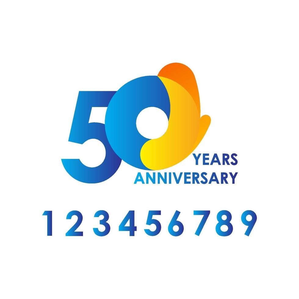 Ilustración de diseño de plantilla de vector amarillo azul celebración de aniversario de 50 años