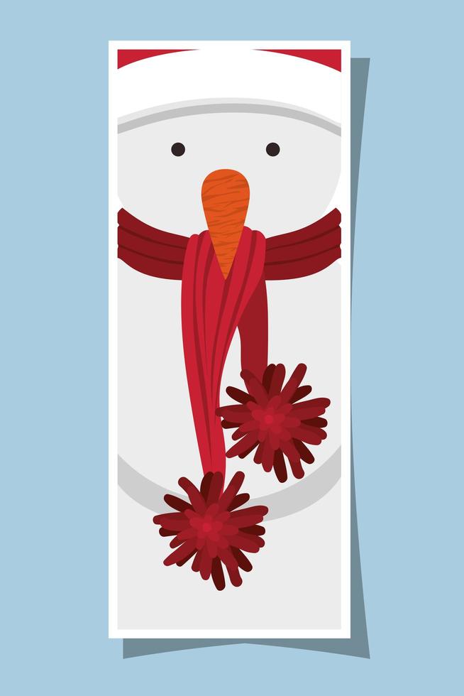 etiqueta de feliz navidad con personaje de muñeco de nieve vector