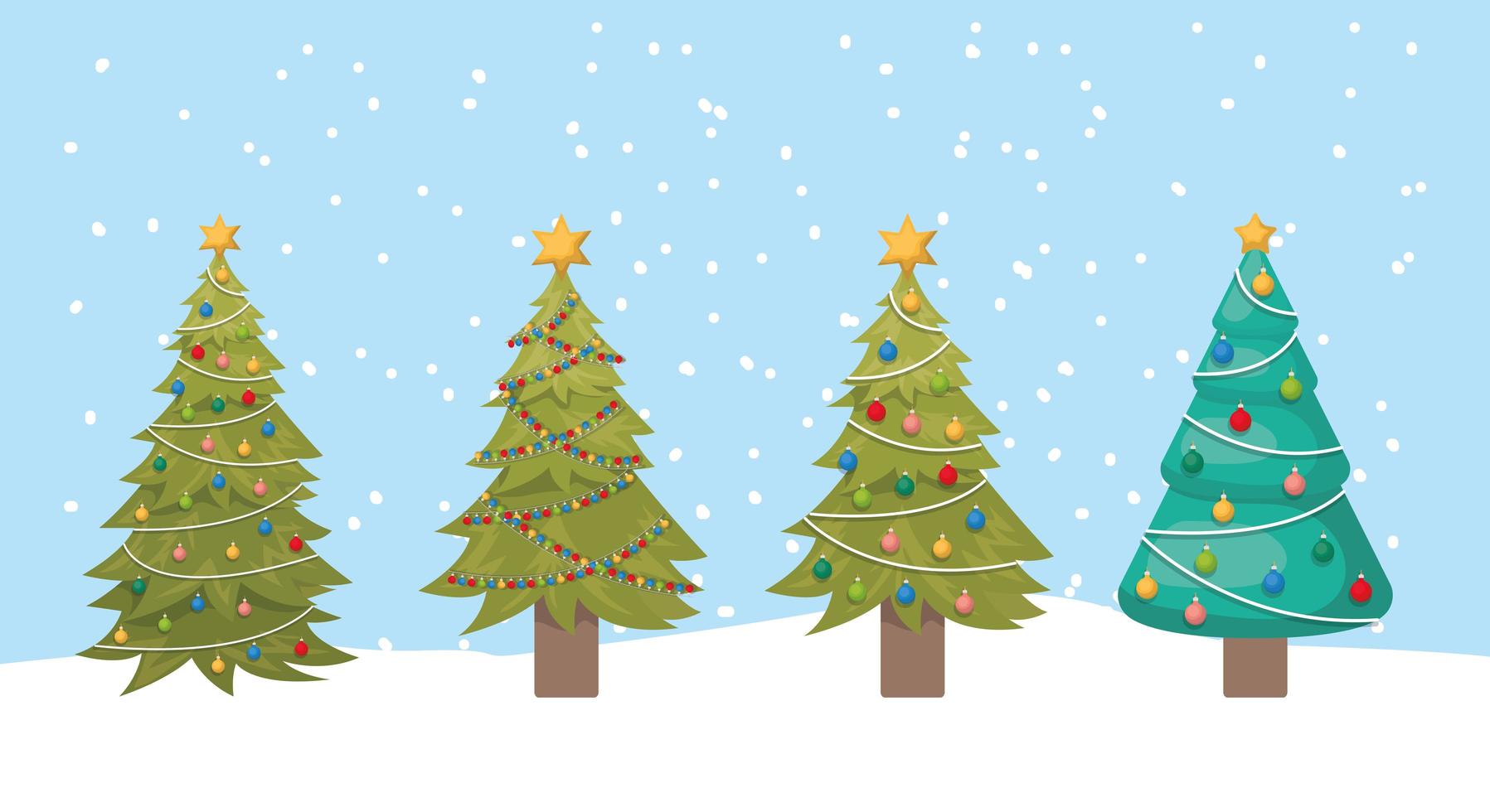 Cute Christmas pine trees vector