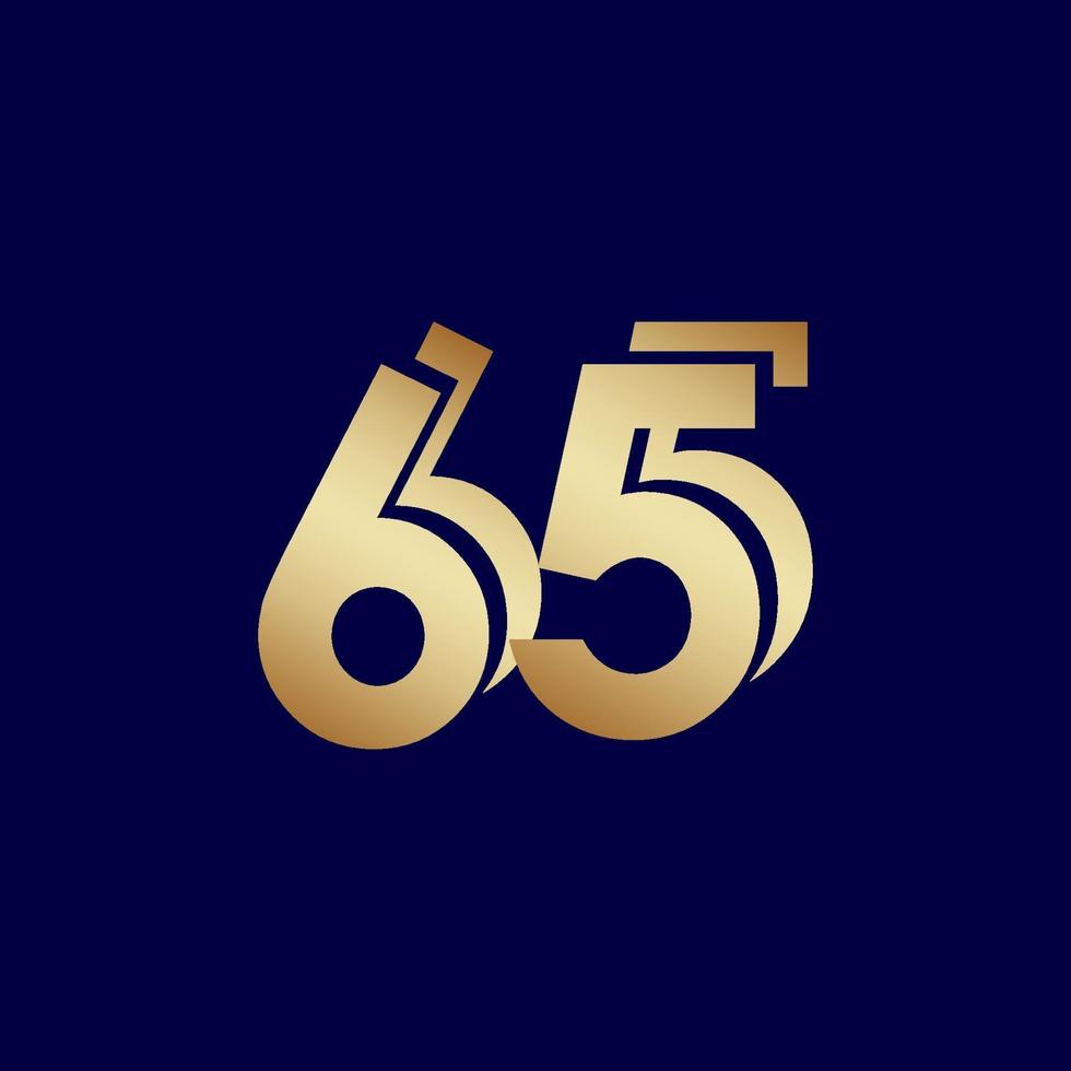 65 Years Anniversary Celebration Blue Gold Vector Template Design