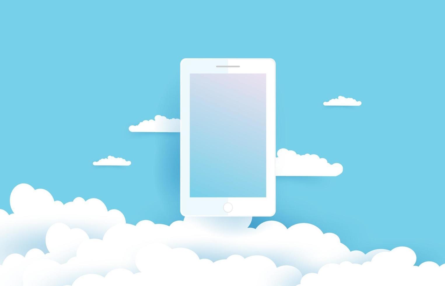 Mobile and Clouds in paper cut style. EPS10 vector illustration.