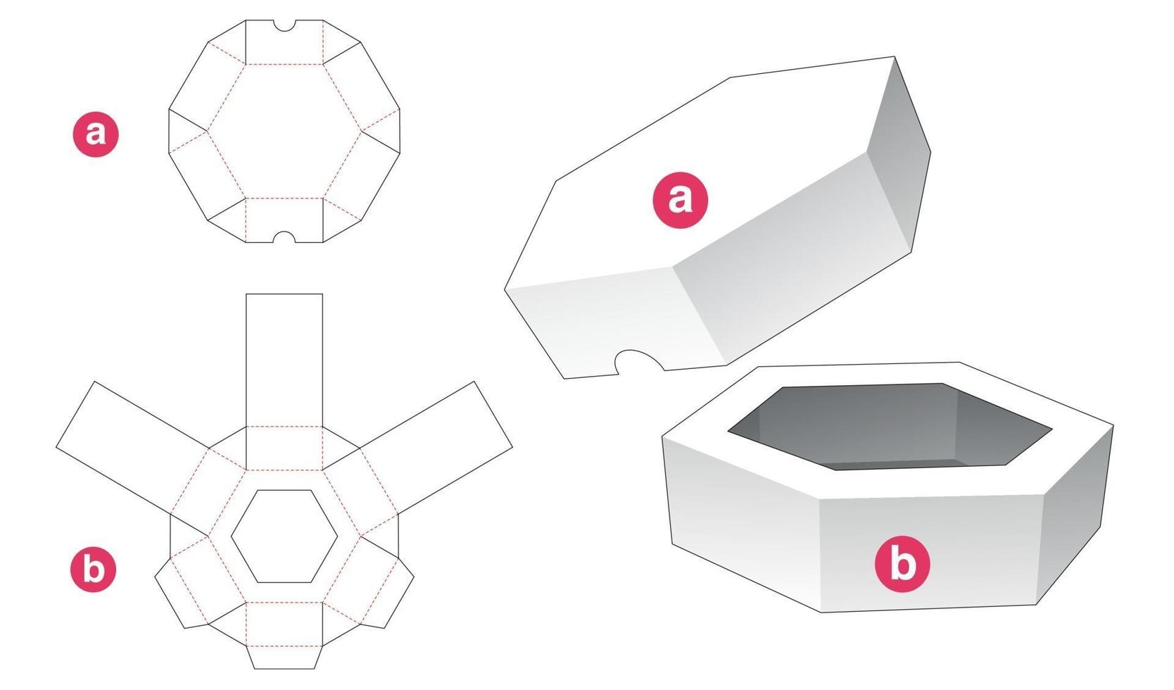 Plantilla troquelada de bandeja y tapa hexagonal vector