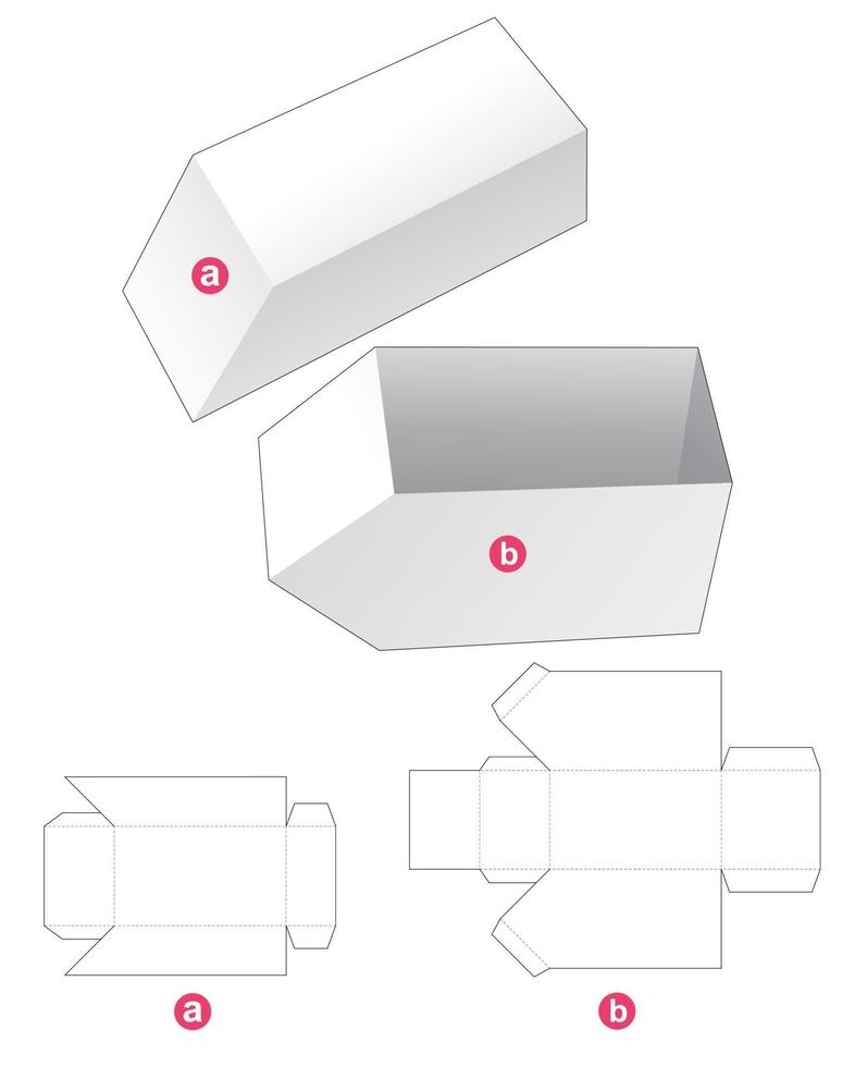 Angle tray with chamfered lid die cut template vector