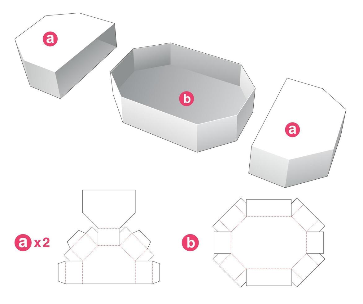 Hexagonal shaped box with 2 cover die cut template vector