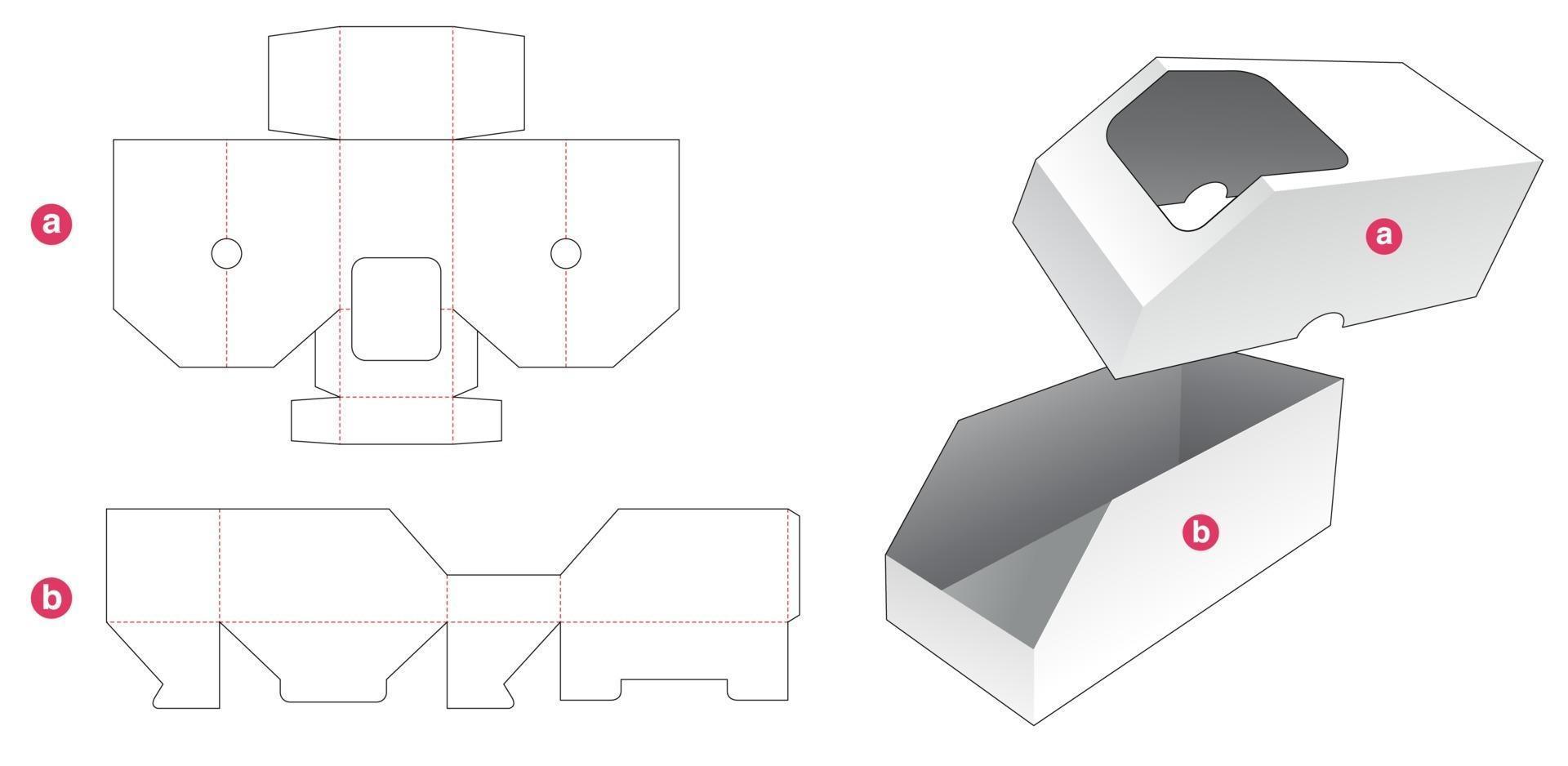 caja biselada y tapa con plantilla troquelada de ventana vector