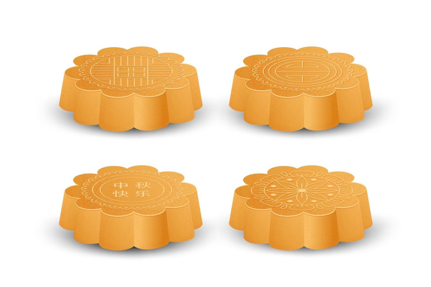 Moon cake elements. Chinese full moon day. vector