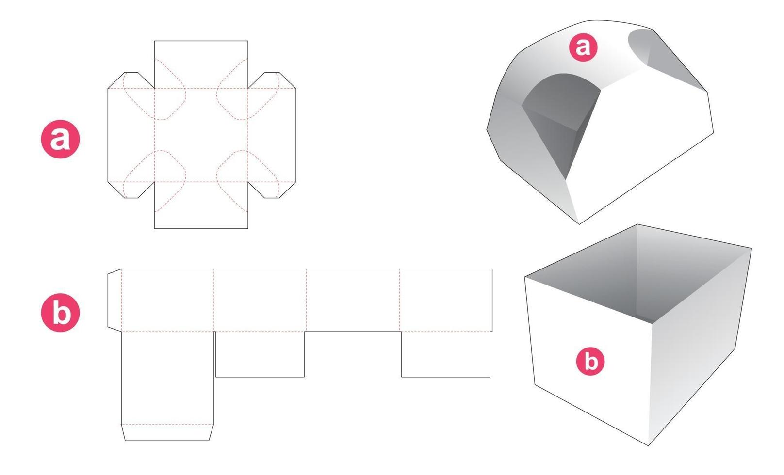 Gift box and 4 chamfered corners lid die cut template vector