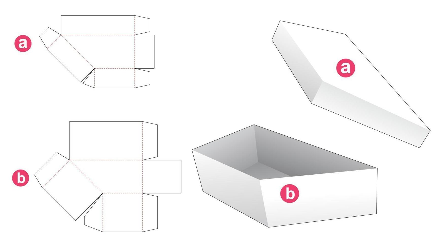 Simple trapezoid shaped box and lid die cut template vector