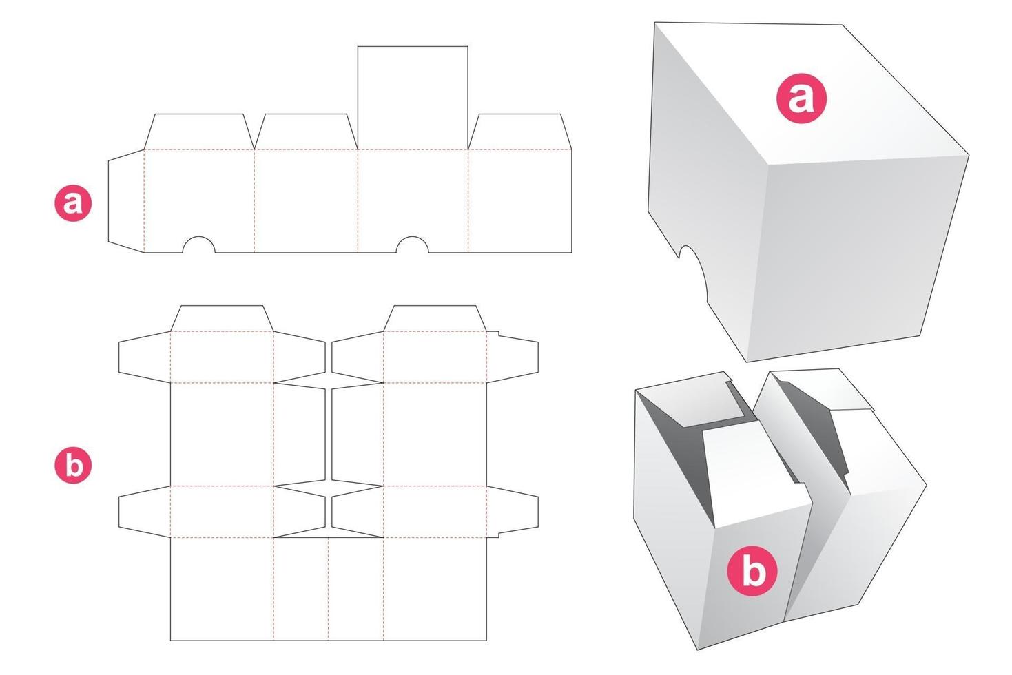 Twin box and lid die cut template vector