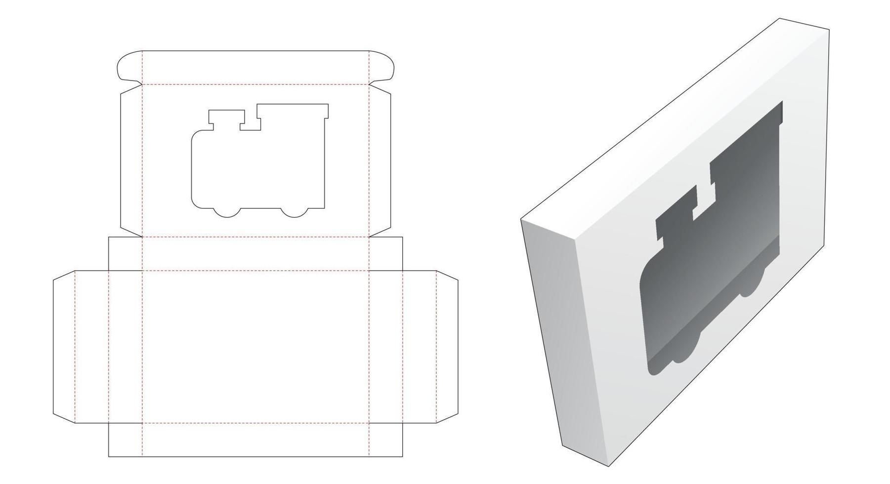 Caja de hojalata con plantilla troquelada de ventana en forma de locomotora vector