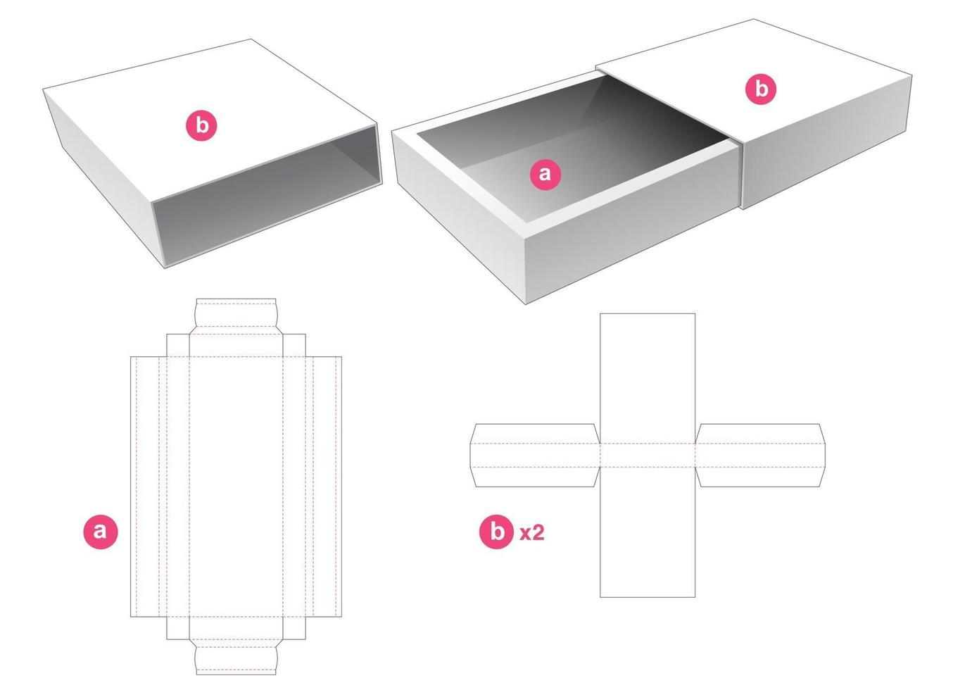 Long packaging box with 2 covers die cut template vector