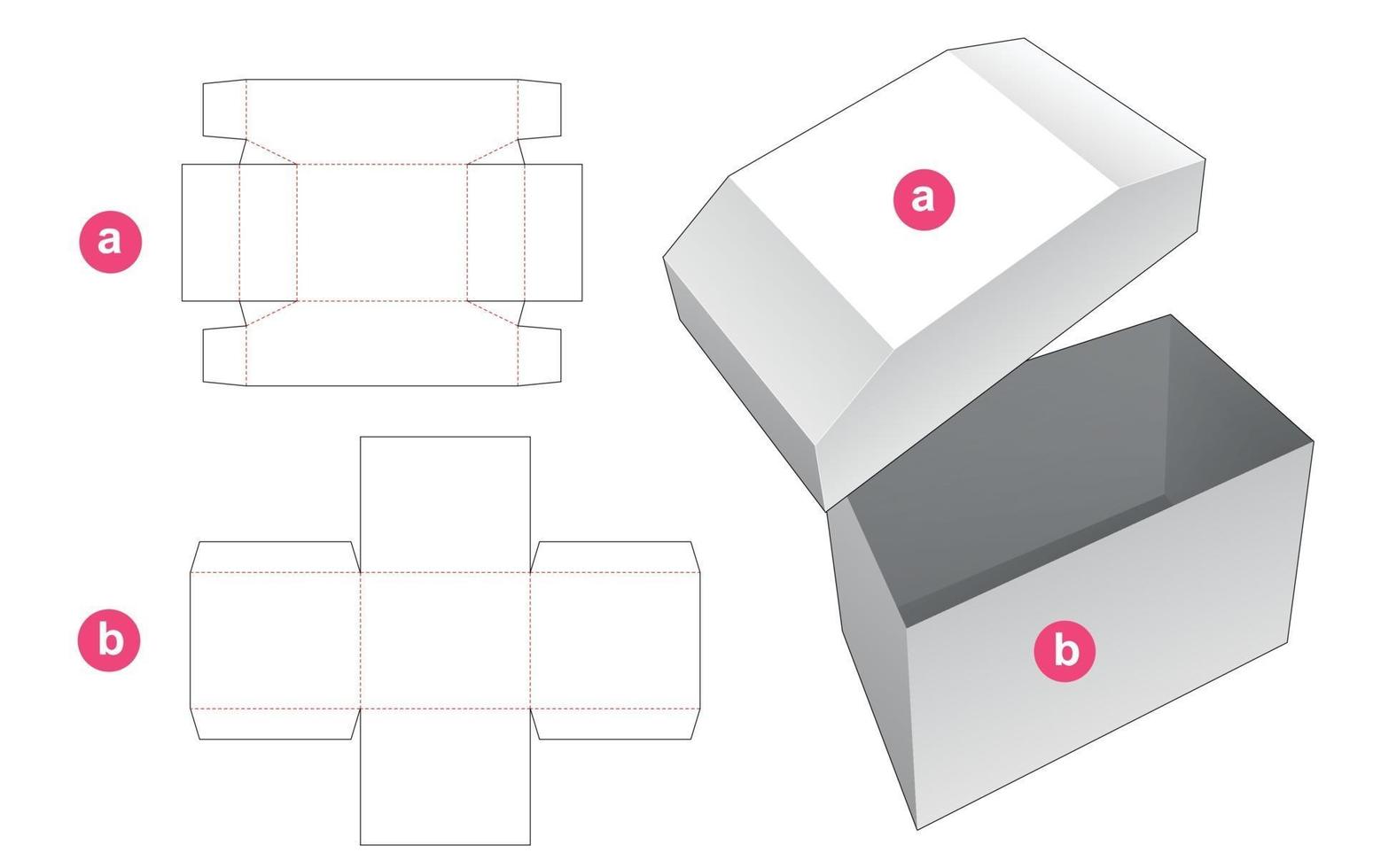 caja en forma de cofre y plantilla troquelada de tapa vector