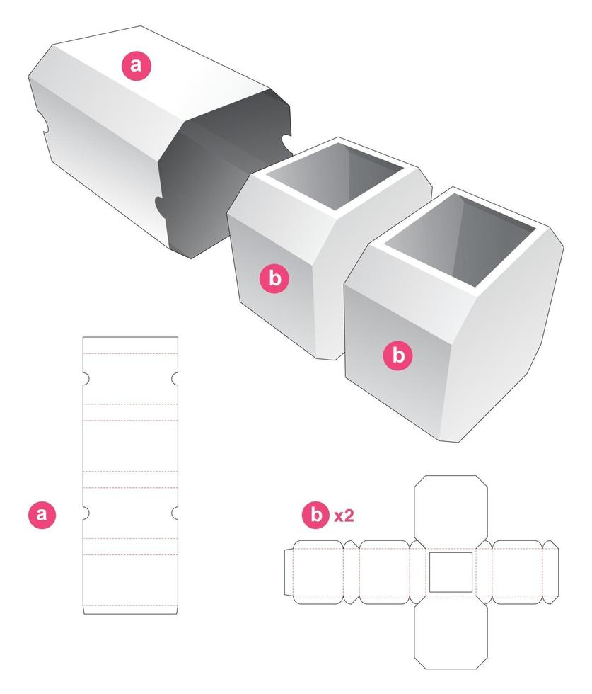 Double octagonal box with cover die cut template vector