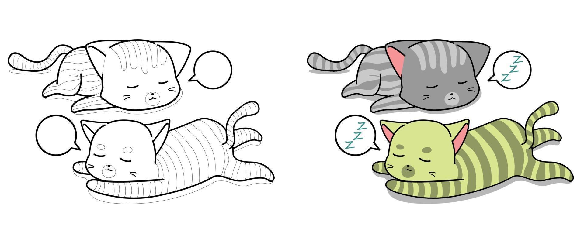 Página para colorear de dibujos animados de gatos durmiendo para niños vector