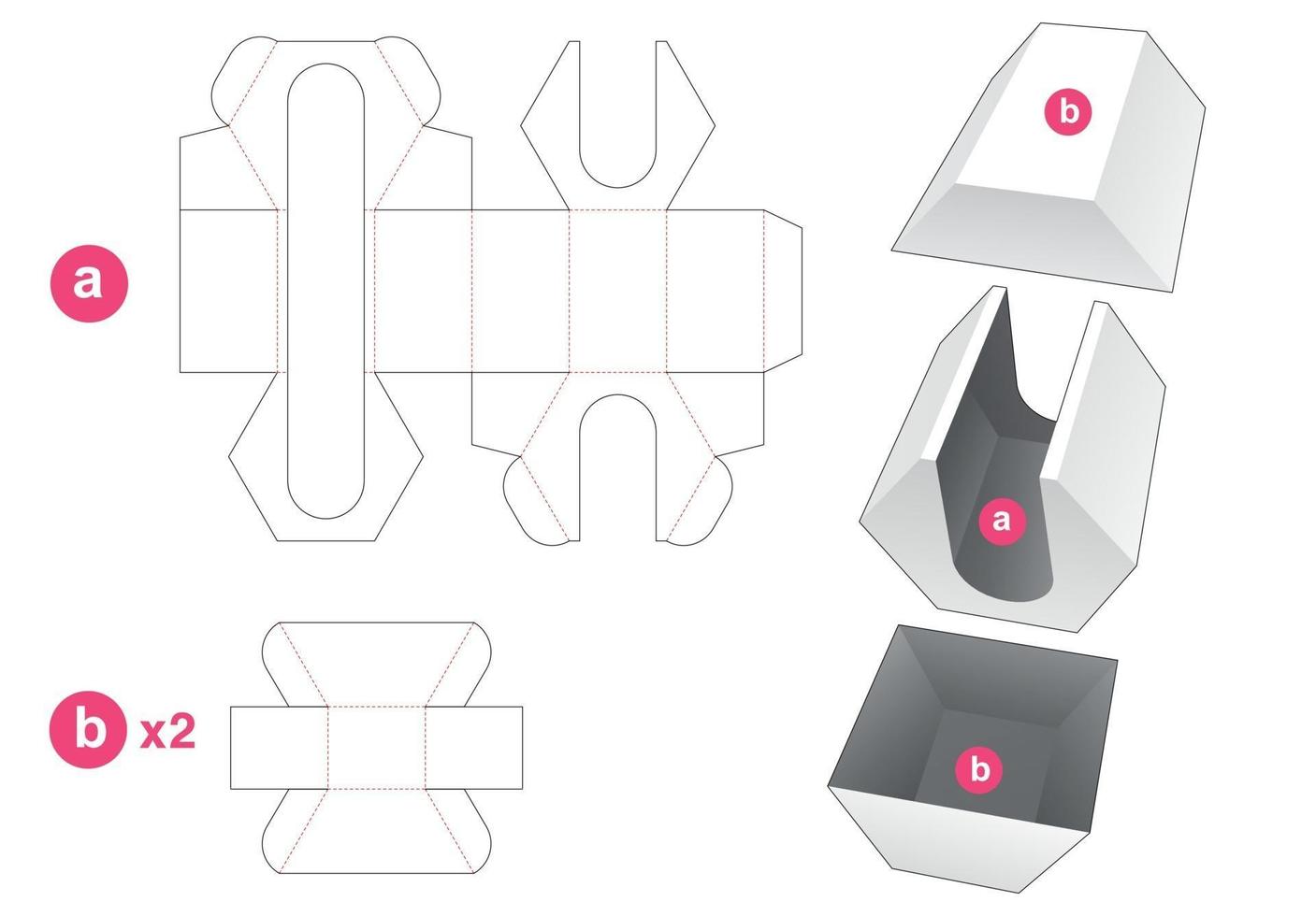 caja de inserción hexagonal con plantilla troquelada de 2 tapas vector