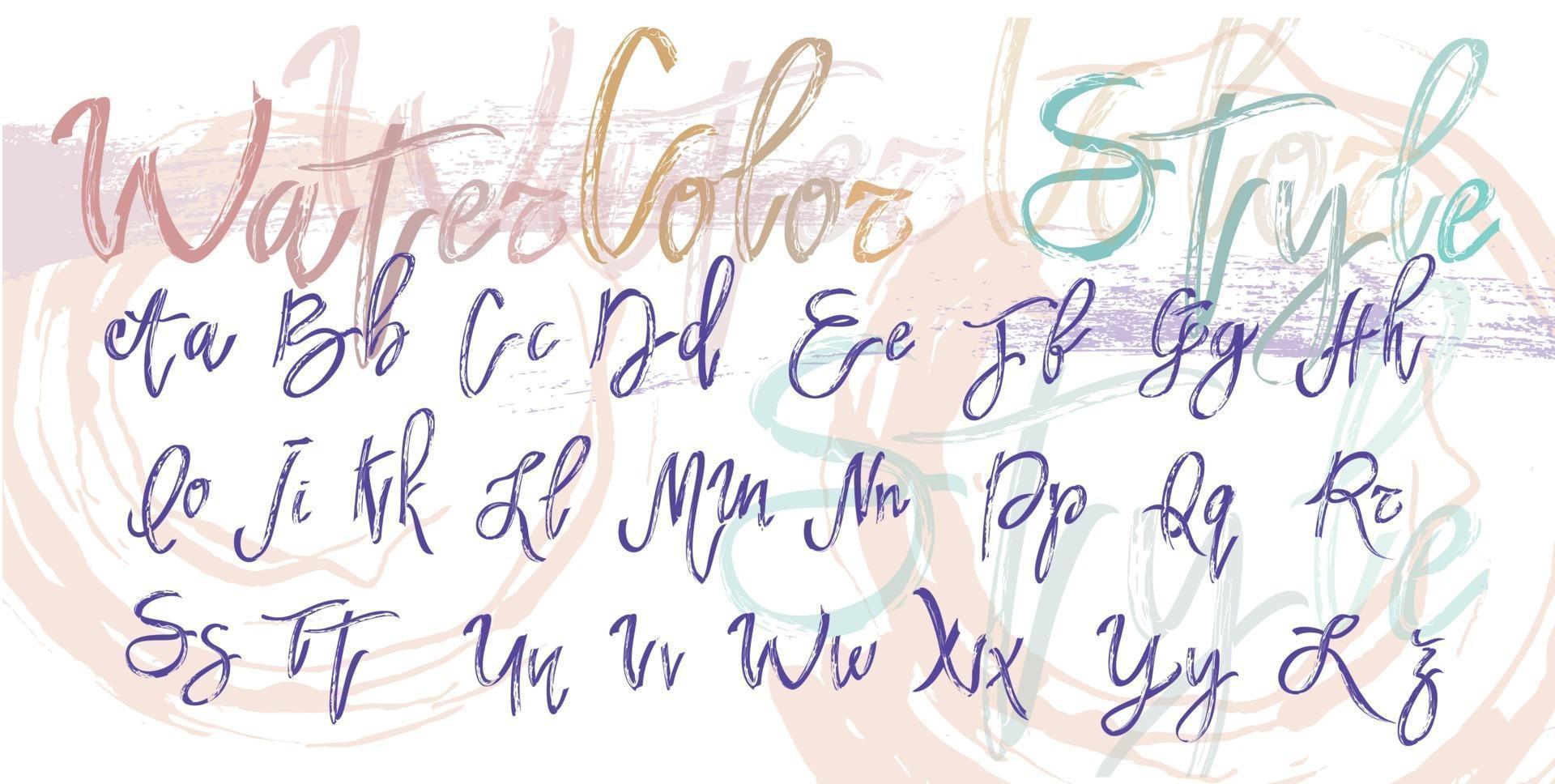 Vector alphabet in watercolor style. Ideal for postcards, prints, invitations, and many other uses.