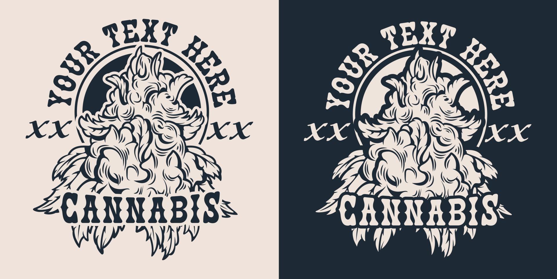 Set vector illustrations with the hemp bush