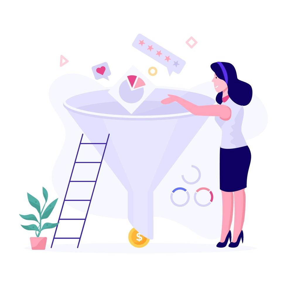 Businesswoman and Sales Funnel Concept vector