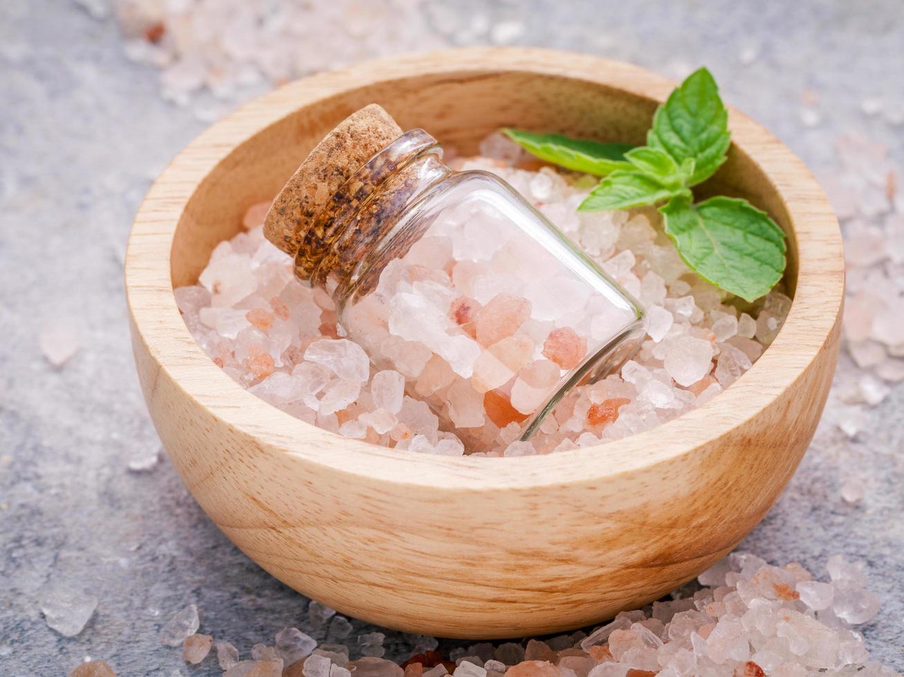 Bowl of Himalayan pink salt photo