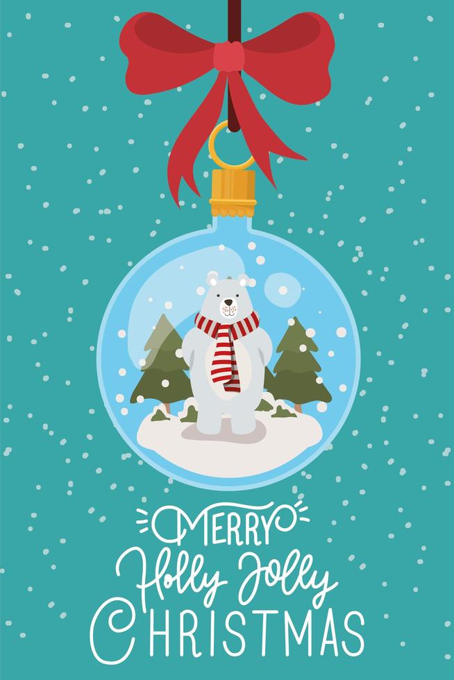 Merry Christmas card with ornament hanging vector