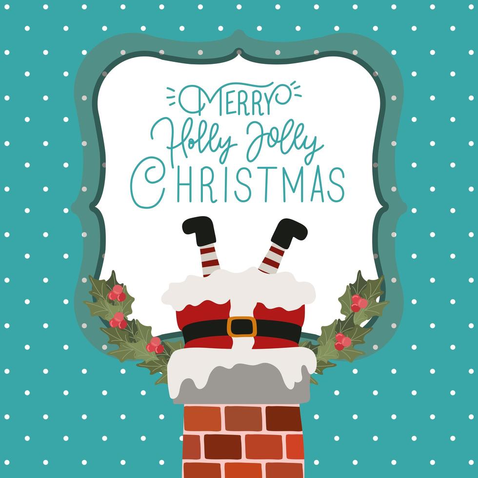 feliz navidad, tarjeta, con, santa claus, en la chimenea vector