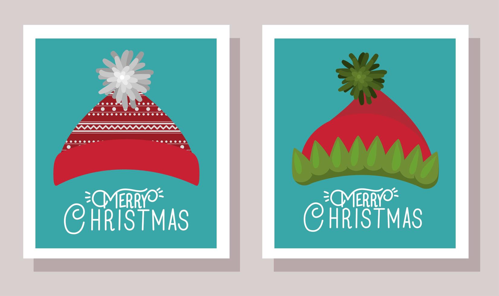 Merry Christmas card set with hats vector