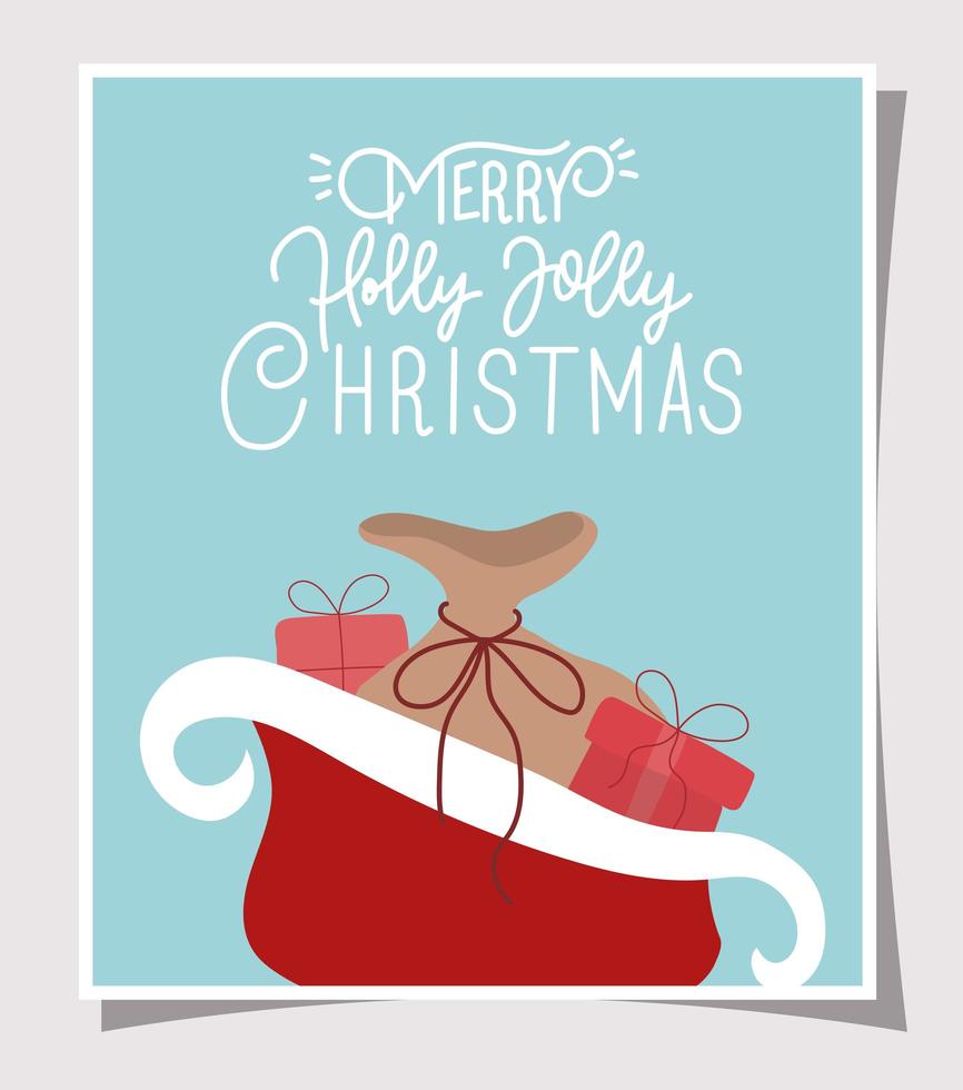 feliz navidad tarjeta con trineo y regalos vector