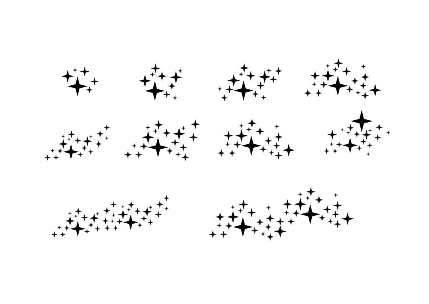 conjunto de estrellas fugaces. nube de estrellas aisladas sobre fondo blanco. ilustración vectorial. meteoroide, cometa, asteroide, estrellas vector