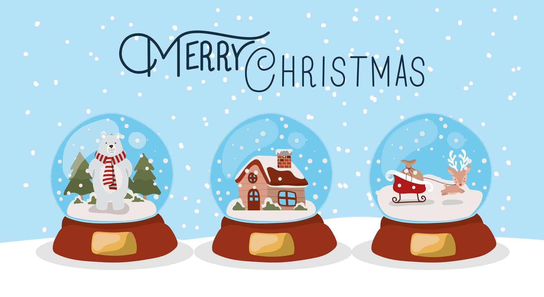 Merry Christmas card with crystal balls vector